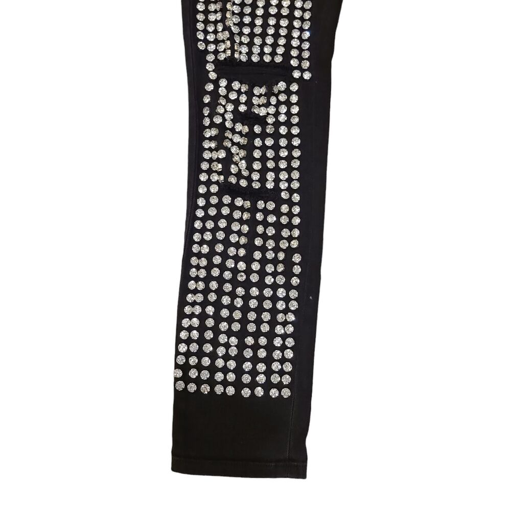 Michael Kors Jeans Womens Size 2 Black Denim Rhinestones Distressed Rocker Glam‎ - Picture 7 of 11